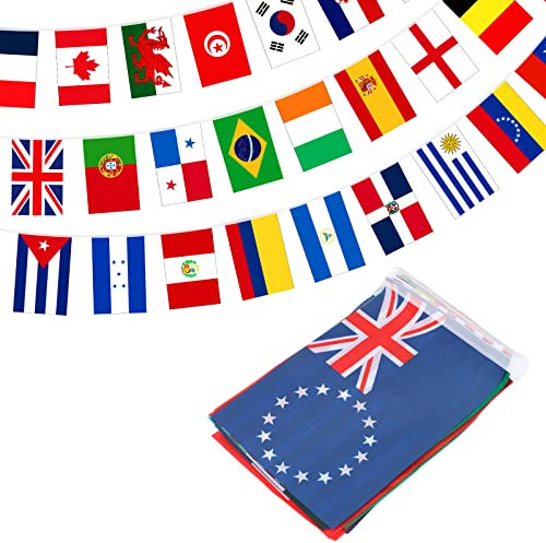 jijAcraft Flaggenkette 100 Länderflaggen Girlande Weltflaggen 14 * 21cm, Dekorationen für Bar & Restaurant, Olympische Spiele, Weltmeisterschaft, Internationale Sportfeier (25 Meter)