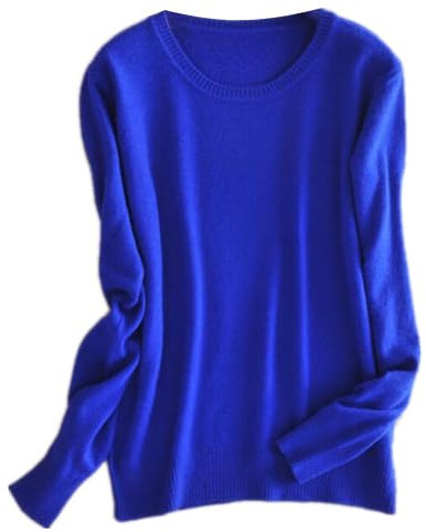 MMYOMI Womens Mesdames col Rond en Cachemire Tricots à Manches Longues Pull Blouse Pull Top Pull tricoté (Medium, Bleu)