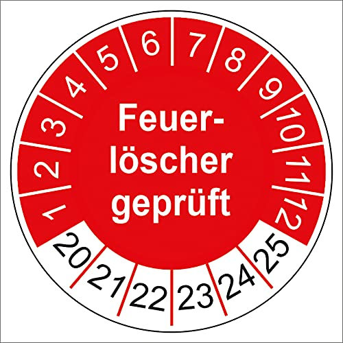Prüfplaketten Feuerlöscher geprüft 2020-2025 Prüfetikett Aufkleber Folie selbstklebend UVV 30mm rot R005 (200)