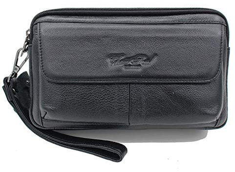 Xieben Cuir Sac à Main Portefeuille pour Hommes Femmes Affaires Voyage Extérieur Fanny Pochette Embrayage Sac Argent Monnaie Plusieurs Pochette Noir