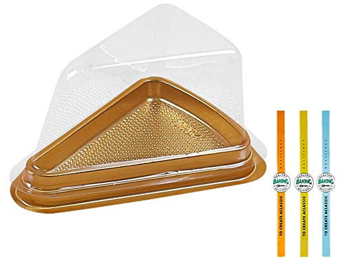 XIZHI Set of 50 Cake Slice Container Cheesecake Cake Slice Container Holder Transparent Plastic Cakes Box (Gold)