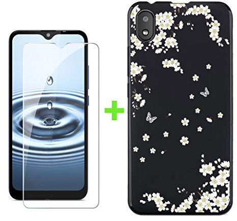 KJYF Hülle Schutzhülle Schwarz Bumper Cover TPU + Schutzfolie für Gigaset GS110 (6.10), Film Gehärtetem Glasfolie + Silikon Schale Case Handyhülle - Bergblume