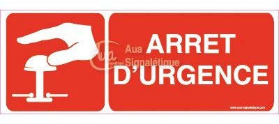 AUA SIGNALETIQUE - Panneau Arrêt d'urgence -B - 160x60 mm, PVC 1.5mm