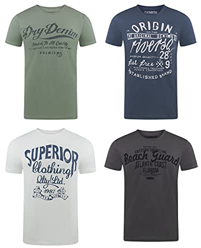 riverso Tshirt Herren Baumwolle Regular Fit RIVLeon 4er Set Pack Rundhals Kurzarm Sommer Tee Shirt Print, Größe:3XL, Farbe:Farbmix 2