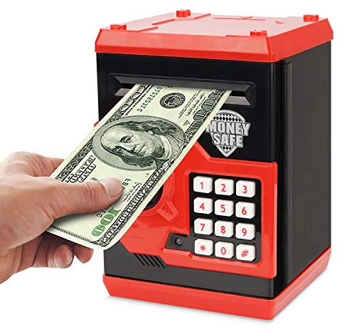 Revanom Electronic Piggy Bank, Mini ATM Password Money Bank Cash Coins Saving Box for Kids, Cartoon Safe Bank Box Perfect Toy Gifts for Boys Girls (Red)
