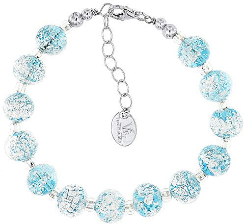 Venetiaurum - Pulsera de mujer con perlas de 10 mm de cristal original de Murano y plata 925 - Joya Certificada Made in Italy