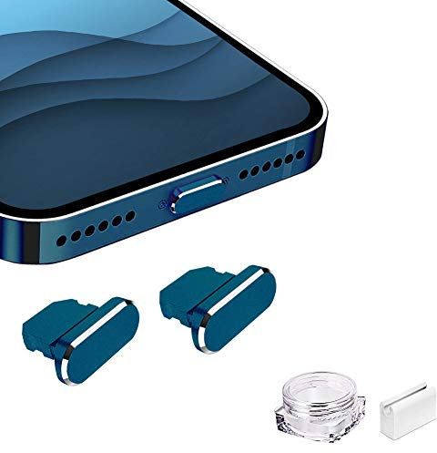VIWIEU Metal Anti Dust Plug for iPhone 13 12 Mini Pro Max 11 iPad AirPods, 2 Aluminum Lightning Charging Port Cover Compatible with iPhone X, XS, XR, 8, 7 Plus with Plug Holder and Box (Pacific Blue)