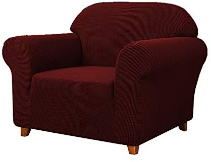 SAMSTEX Stilvolle 1-Sitzer-Sofabezug, Stretch, 1-teilig, hohe Stretch-Sesselbezug, maschinenwaschbar, rutschfest, Sofa-Schonbezüge, dick, weich, Sessel, Sofaschutz (1-Sitzer, Weinrot)