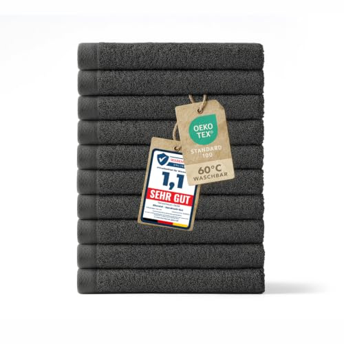 Blumtal Premium Frottier Gästehandtücher Set 10 teilig 100% Baumwolle - Oeko-TEX zertifiziertes Gästehandtuch 10x (30x50 cm) - Ultra saugstarkes Gästetücher Set waschbar °60 - Handtücher Anthrazit