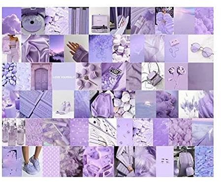 NSXIN Wandcollage Kit 50PCS Ästhetische Poster Bilder, Wandcollage-Kit, Minimalistische Ästhetische Postkarte Zimmerdekoration Drucke für Schlafzimmer, Wohnheim Wanddekor (lila)