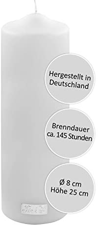 FINK Stumpen Kerze weiß - Deko Wohnzimmer - Brenndauer ca 145 Stunden H 25 cm
