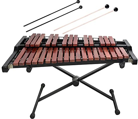 TNZMART Xylophon mit 32 Tasten und verstellbarem Ständer aus Holz, Glockenspiel, Percussion, Lerninstrument