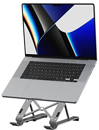 j5create Foldable Aluminum Laptop Stand with USB 4-Port Hub, Portable Notebook Riser with 4 USB3.2 Ports for MacBook, Laptop, Phone and Tablets up to 16 inch (JTS223)