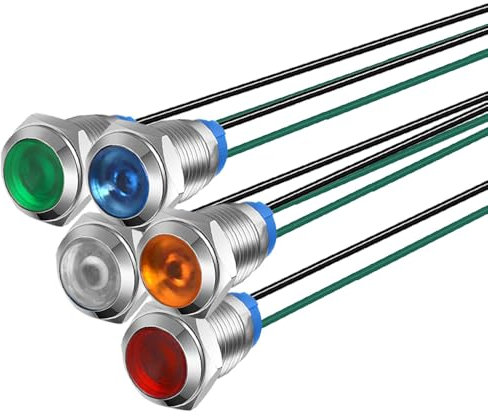 Gebildet 5 Stück 10 mm 3 V-4,5 V-5 V-6 V-7,5 V-9 VDC Metall Signallampe, Energiesparende LED Anzeigeleuchte, wasserdichte Anzeige mit Kabel (Rot/Orange/Blau/Grün/Weiß)