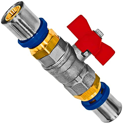 MegaHaustechnik Kugelhahn aus Messing mit Flügelgriff rot Pressanschlüsse für Mehrschichtverbundrohr 20x2 mm Außendurchmesser x Wandstärke Trinkwasser geeignet TH U Profil Kontur