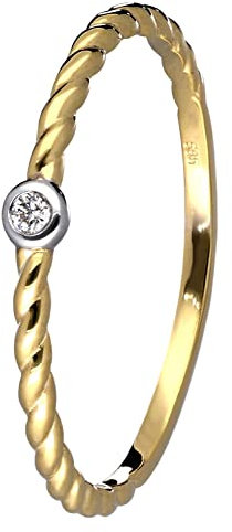 trendor Damen Brillantring Gold 585/14K Diamantring wunderschöner Ring aus Echtgold für Frauen, zauberhafte Geschenkidee 41566-54 Ringgröße 54/17,2