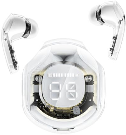 ACEFAST T8 Cuffie Bluetooth, Auricolari Bluetooth 5.3 con Stereo HiFi, Cuffie Wireless Sport in Ear con Microfono, Cuffie Senza Fili Cancellazione Rumore, Cuffiette Trasparente, Bianca