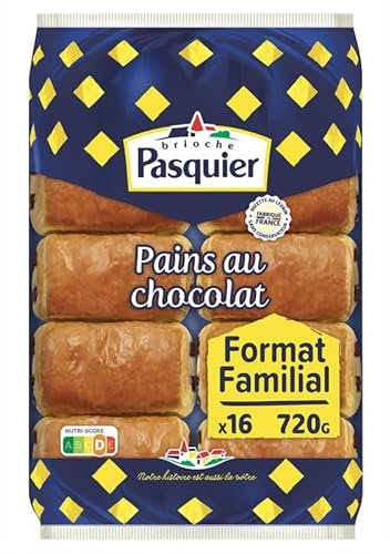 BRIOCHE PASQUIER - Pains au Chocolat Individuels - 16 pièces - 720g - Idéal pour le petit-déjeuner et les pauses gourmandes - Viennoiseries de qualité - Lot De 3 - Vendu Par Lot