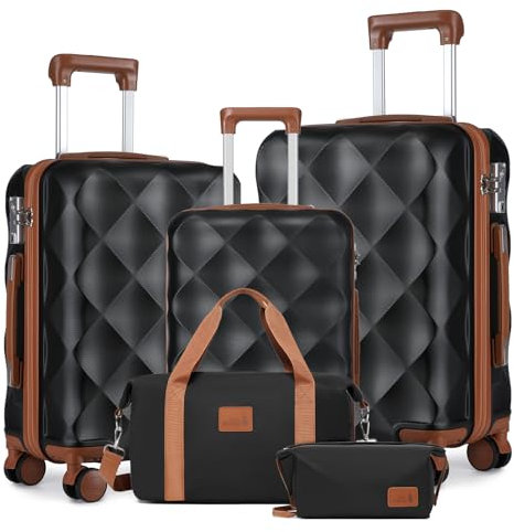 Sea choice Set de Valises Rigide de Voyage de ABS 5 pcs Ensemble de Valises avec Trousse de Toilette Sac de Voyage Lot de 5 Bagages (55/65/76) avec 8 Roues Serrure TSA