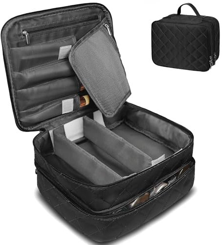 LEcylankEr Kosmetiktasche Damen, Schminktasche Groß Reise mit Fächern, Portable Doppelschicht Make Up Organizer Tasche mit Pinsel-Fach, Wasserdicht Kosmetikkoffer Damen mit Große Kapazität (Schwarz)