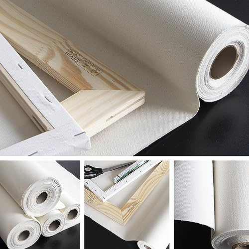 Leinwand auf Rolle 1m x 25m zum Malen, 280/gm² stark, 2-fach weiß grundiert - reißfeste, malfertige Künstlerleinwand als XXL Canvas Meterware aus 100% Baumwolle mit feiner Maltuch Gewebestruktur