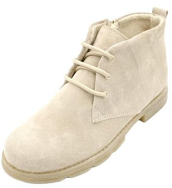 Kristian Shoes 2215 Botas Mujer Invierno Cuero Nobuck - Botines Mujer Acolchado Cálido con Cierre de Cordones y Cremallera, Ideal para Invierno - Comodidad y Estilo en Cada Paso Beige 41
