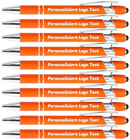 HEYZARDA Kugelschreiber mit Gravur Namen Logo, Orange, 20 Pcs | Personalisierter Stift, mit Touchpen, Touchscreen Stifte, für Hochzeit, Eigenem, Kirche, Party, Geschenke, Metall