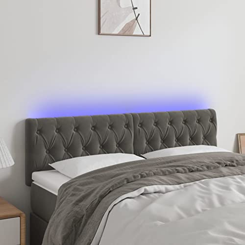 Homgoday LED Kopfteil Bettkopfteil Polsterkopfteil Betthaupt Wandpaneel Bett Kopf Rückenlehne Bett Kopfteil für Bett Bettgestell Schlafzimmer Dunkelgrau 160x7x78/88 cm Samt