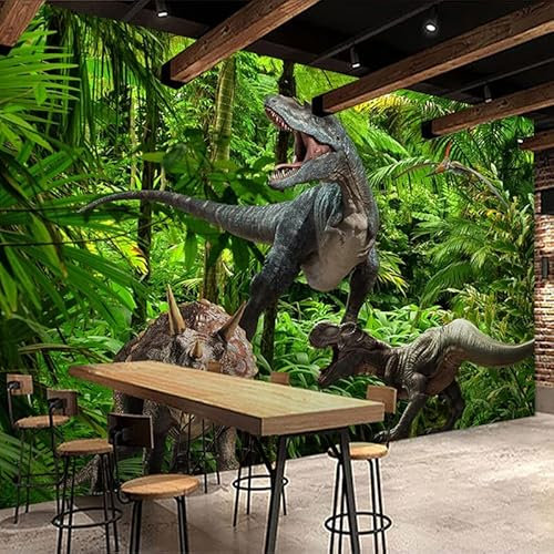 Fototapete 3D Effekt Wald Dinosaurier Wandtapete Moderne Wanddeko Design Wand Dekoration Wohnzimmer Schlafzimmer 350cm×250cm(Breite x Höhe)