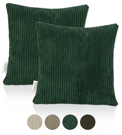 Lycce Kissenbezug 2er Set aus Cordstoff in Grün 40 x 40 cm - Hochwertige Kissenhüllen für Dekokissen, vielseitig & langlebig