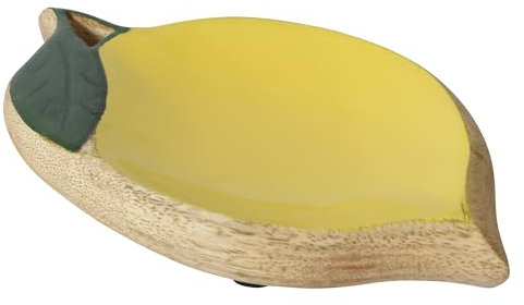 Dekoteller Holz in Zitronen Form 20cm - Dekoschale aus Mangoholz Natur Braun Gelb - Dekotablett Tischdeko Wohnzimmer - Tisch Dekoration Holzteller Holztablett