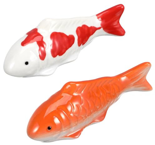 VANZACK Schwimmende Fische,2 Stück schwimmende Keramik-Koi-Fische, schwimmende Goldfische, Koi-Fische, realistische Koi-Fischstatue, Koi-Fisch-Dekoration für Feengarten, Teichbrunnen