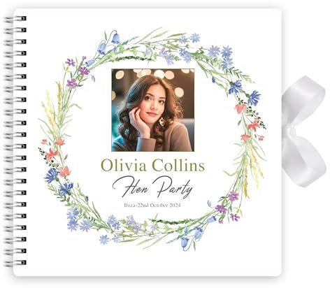 Personalised Hen Do Party Bride Friends Advice Book Team Bride Keepsake Wedding Bridal Shower Gift Accessories With Ribbon Closure - 20cm x 20cm - 40 Pages (Colour Floral Image)