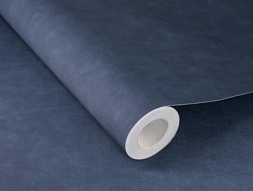 Rasch Papier peint 330106 - Papier peint intissé uni bleu foncé avec aspect lin - Structure textile de la collection Paraiso