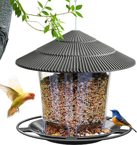 TOOSOAR Vogelfutterspender Grau - Wetterfeste Vogelfutterstation mit Dach zum Aufhängen, Futterhaus für Wildvögel im Garten & Balkon
