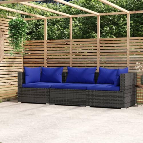 ARKEM 3-Sitzer-Sofa mit Kissen Sofa 3 Sitzer Bequemes Sofa Sofabett Schlafcouch Sofa Wohnzimmer Grau Poly Rattan 317566