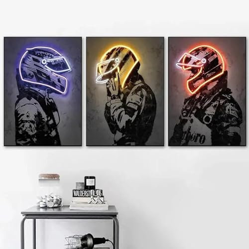 RDRDtbtr Abstrakte Neon-Helm-Wand Bilder Poster Kunstdrucke Motorrad-Rennsport Leinwandbild Wandbilder Wohnzimmer Inneneinrichtung 50 x 70 x 3 cm ungerahmt