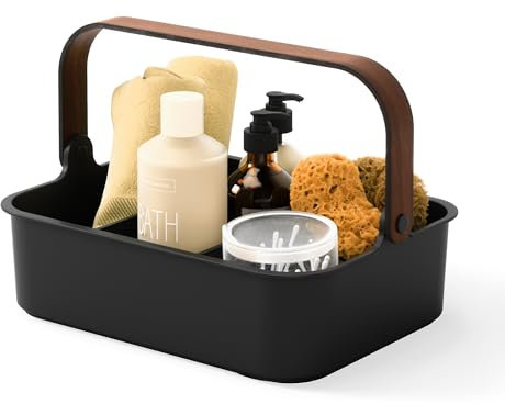 Umbra Bellwood Bin stapelbarer Behälter, Organizer mit entnehmbaren Trennwänden, Schwarz/Walnuss, 36x26x13 cm, Gross