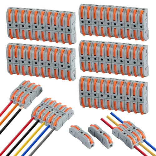 50 Stück Verbindungsklemmen, Kabelverbinder mit Betätigungshebel Bilateral Leiter, Kombinierbare Klemmen Elektro, Kabelklemmen Elektro, Kabel Verbindungsklemme für Kabel Verbinden
