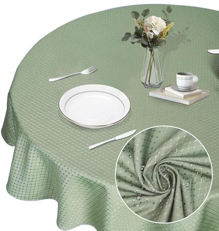 Eternal Beauty Round Tablecloth 150cm Wrinkle Free, Table Cover Water Resistant and Machine Washable for Home Dining Party Restaurant (Sage Green, 59inch)