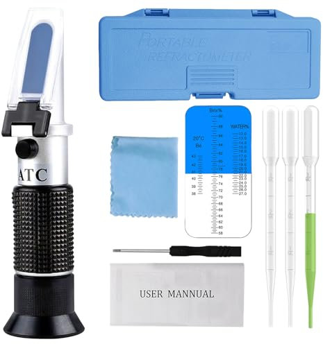 Refraktometer Alkohol, Frostschutz Refraktometer, 4-In-1 Frostschutzprüfer, Propylenglykol, Kühlmitteltester Refraktometer, Für Honig, Bienenzucht Liefert Für Winzer Wein Bier Obst mit 3 Tropfer