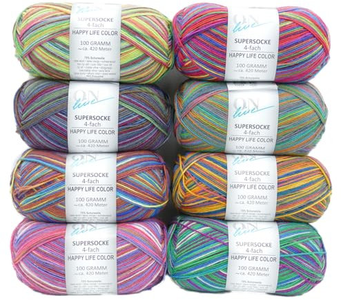 Online Garne Sockenwolle Paket 4-fädig, trocknergeeignet # 369 Happy Life Color 6 x 100 g