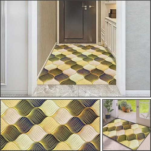 MEEYI Alfombra Larga para Cocina 80x360cm, Lavable Antideslizante Multifunción Alfombras Longitud Personalizable Diseño de Ondas para Entrada Escalera y Oficina, R-34