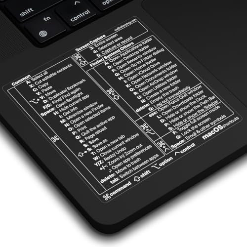 Afterplug - Adesivo per tastiera Mac OS, 50+ scorciatoie per MacBook Pro e Air da 13-16 (solo Space Black e Midnight), vinile senza residui, trasparente con testo bianco, confezione da 1