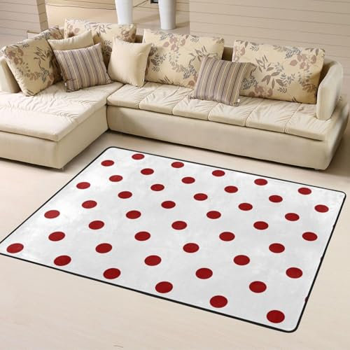 Mexpekil Teppiche für Schlafzimmer, Wohnzimmer, Rot mit weißen Punkten, Kurzflor, großer Teppich, rechteckig, 120 x 160 cm