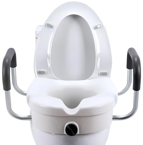 Eazy Raised 4 Inch Toilet Seat with Handles – Secure Locking Toilet Riser for Elderly, Disabled Adults, Mobility Aid for Seniors, Comfortable Elevated Toilet Seat for Bathroom Safety