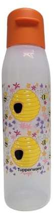Tupperware To Go EcoEasy Trinkflasche 500 ml Biene & Blume Orange Transparent mit Flip Top – BPA-freie Wasserflasche für Kindergarten, Schule, Sport & Freizeit