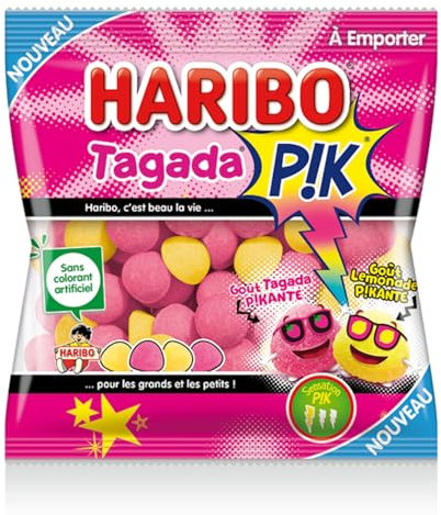 HARIBO - Tagada PIK Lemonade - Bonbons Piquants - Goûts Tagada & Citron Piquants - Sans Colorants Artificiels - Sachet - 10 x 100 g