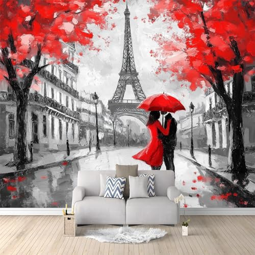 WHUOEUCO Papier Peint Panoramique Couple Gris Dans La Rue De Paris 500x280 cm Murale Intissé Moderne, Papier Peint Personnalisé 3D, Décoration Murale pour Salon Chambre Salle à Manger