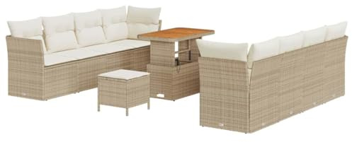 vidaXL Vier-Sitzer-Sofa-Set für draußen mit abnehmbaren Kissen aus Poly-Rattan in Beige. Stylische Gartenmöbel für gemütliche Sitzgelegenheiten auf der Terrasse, dem Balkon und im Freien.